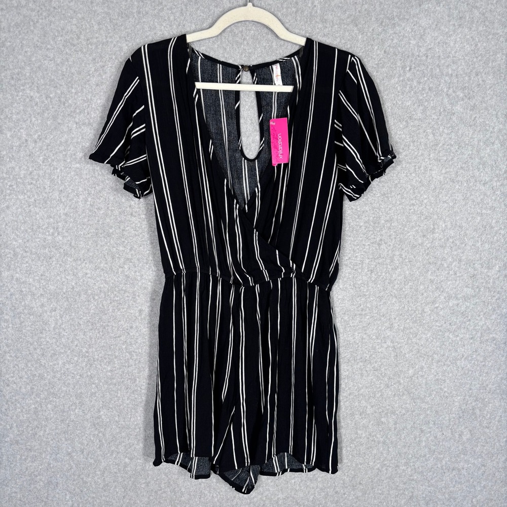 Wrap Romper Small Black White Striped Resort Summer Vacation Neutral Minimalist